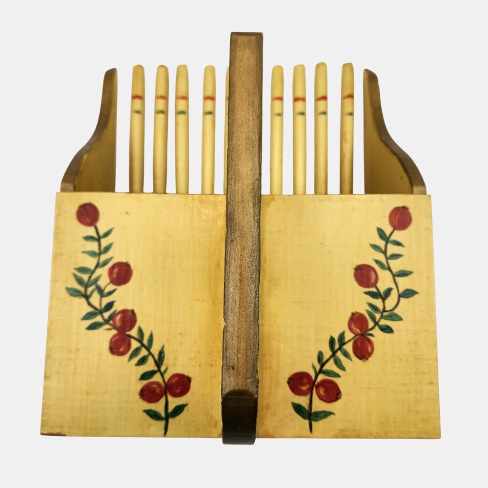 VTG Wood Cranberry Rake Folk-Art Hand-Painted '50s Yellow Red Berries Farmhouse